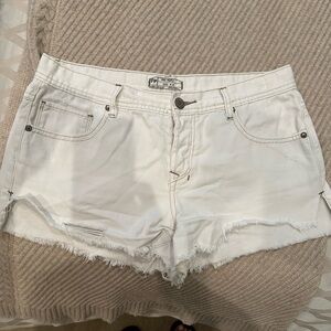 FREE PEOPLE Creamy White Denim Button Front Shorts